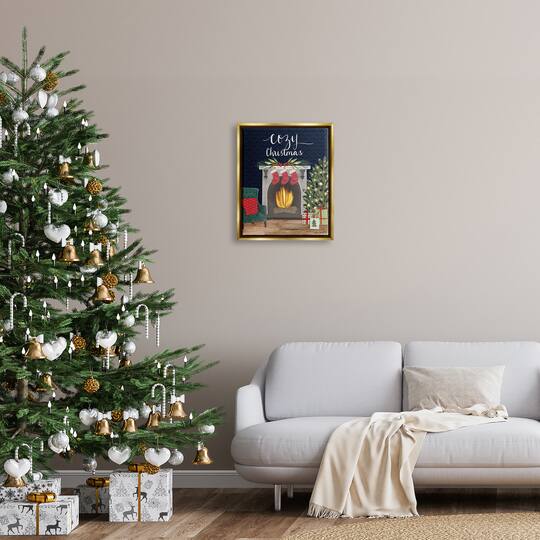 Stupell Industries Cozy Christmas Fireplace Mantel Framed Floater Canvas Wall Art